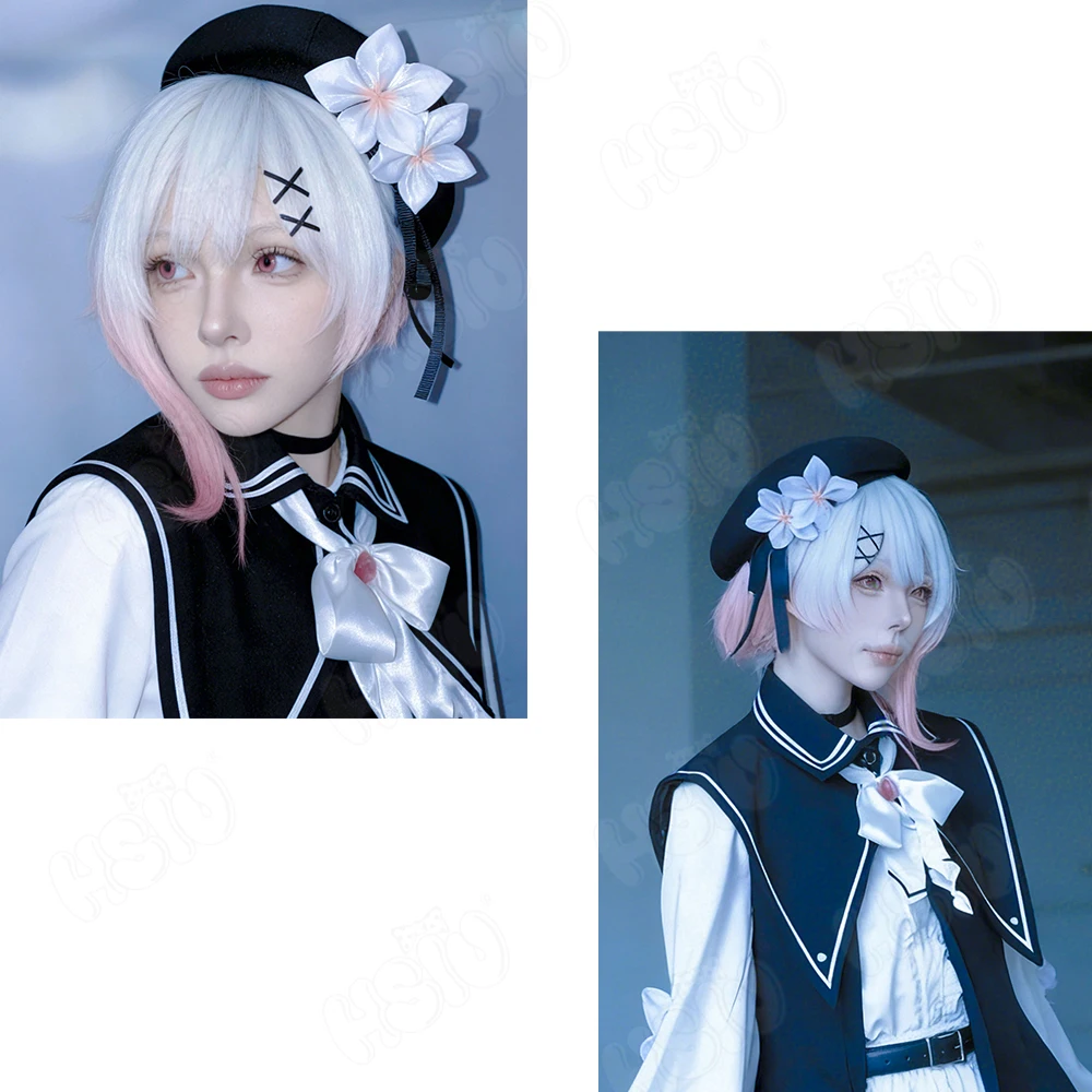 ساكورابا إيما شعر مستعار تأثيري HSIU الأزرق والفضي الشعر القصير مقاومة للحرارة شعر مستعار اصطناعي + غطاء شعر مستعار فتاة سحرية الساحرة محاكمة تأثيري #2