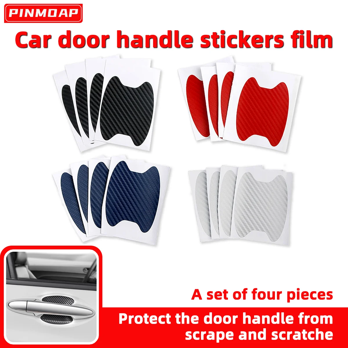 4pcs Car Door Handle Protection Stickers Available In Multiple Colors Carbon Fiber Stickers Car Scratch Protection Stickers