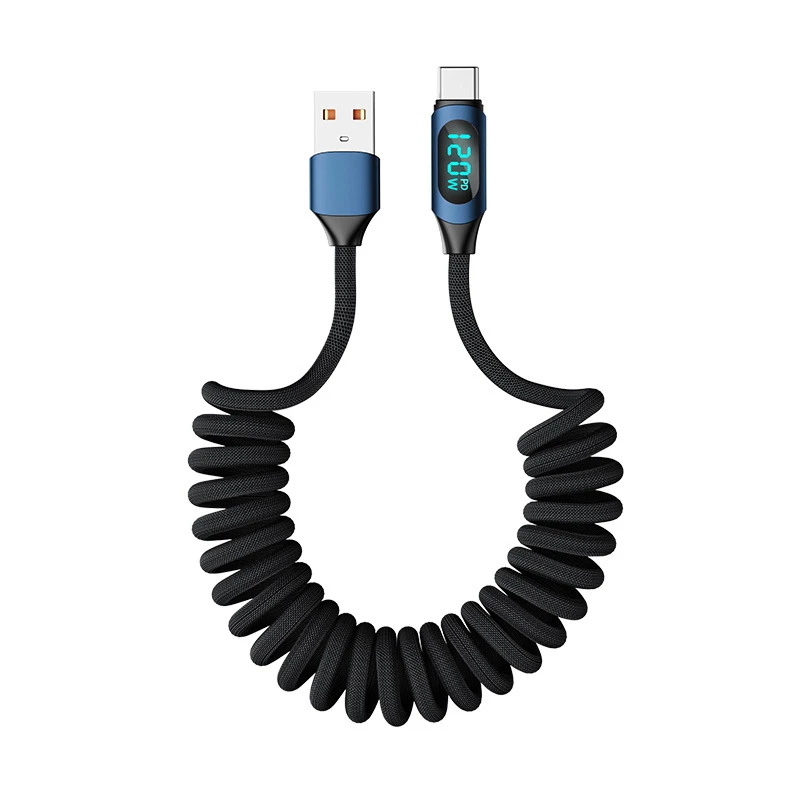 Kabel USB Typ C 6A do szybkiego ładowania 120W, szybka ładowarka, wyświetlacz cyfrowy, nylonowa oplotka, USB C do iPhone 17, kabel do Androida