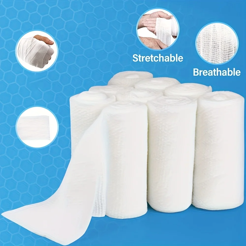 10 Rollen atmungsaktive Mullverbandrollen, flexible und sichere Passform, Mehrzweck-Mumienverband – Detail 6