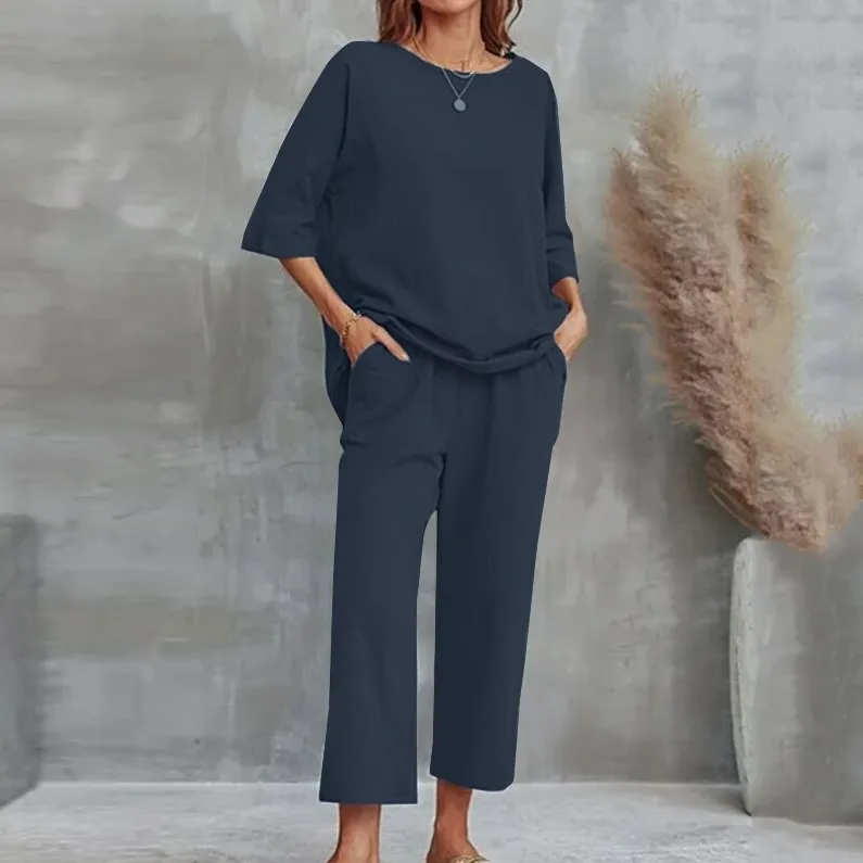 

Модная блузка с коротким рукавом, широкие брючные костюмы, винтажные летние комплекты с брюками, комплекты из двух предметов, женские свободные спортивные костюмы, наряды 2025 г.