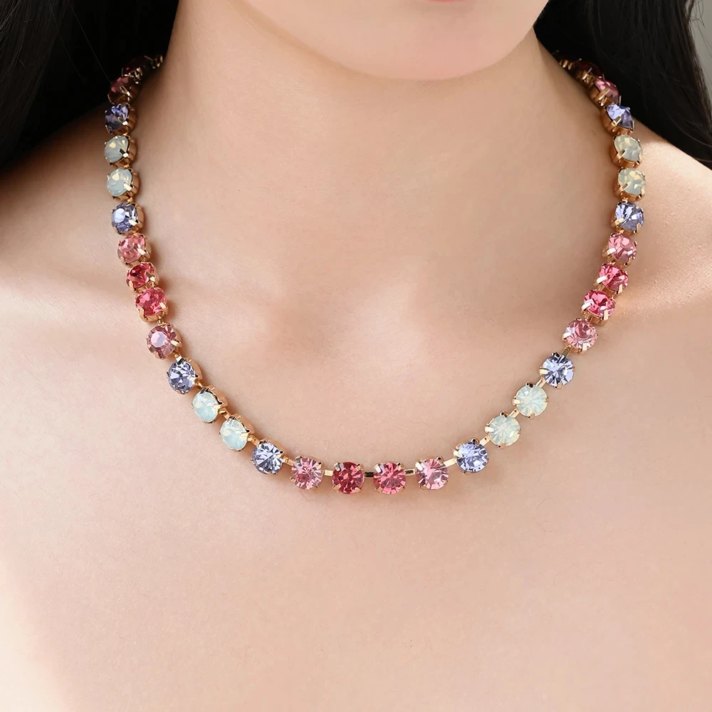 BEUTIFOR Strassperlen, bunte Kristall-Halskette für Damen, handgefertigt, Krallenfassung, Zirkonia-Halsband, Zubehör – Detail 4