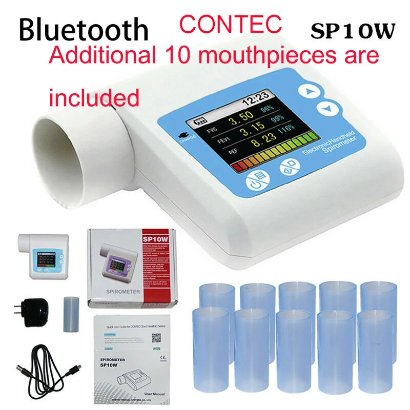 CONTEC dijital Bluetooth spirometre SP80B SP70B SP10 akciğer nefes teşhis Vitalograph spirometre ile birlikte gelir 10 ağızlık