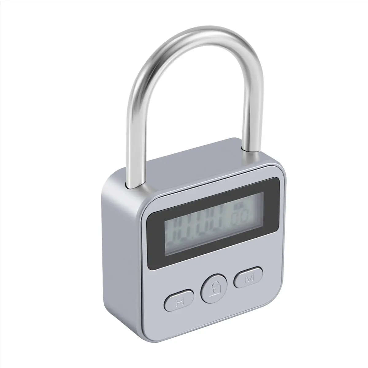 Happy New- Metal Timer Lock LCD Display Multi-Function Electronic Time 99 Hours Max Timing USB Rechargeable Timer Padlock,Silver