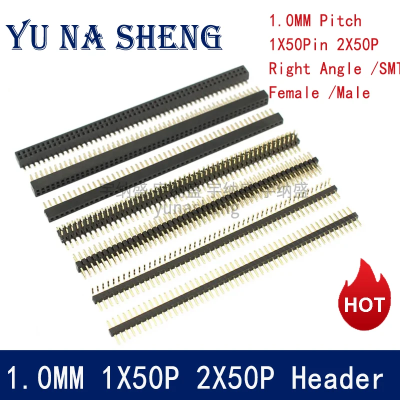 1mm 1.0mm Pitch Gold Plated 50P 1x50 2x50 Pin Female Male Header Strip Double Single Row Right Angle SMT Straight Connector