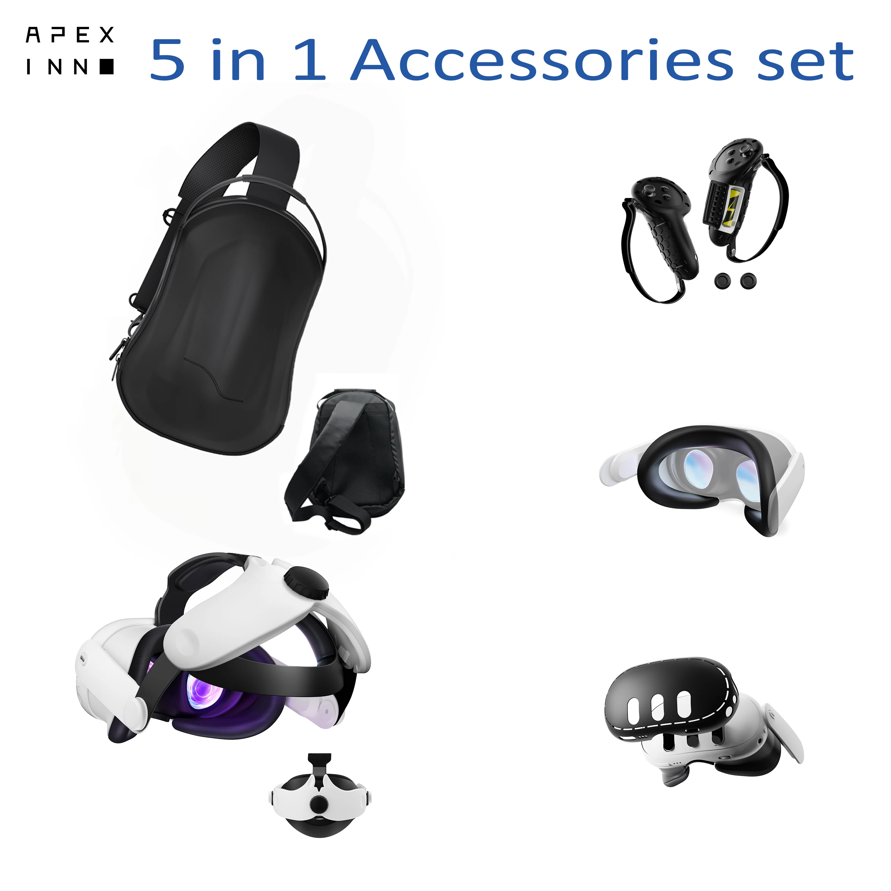 APEXINNO Protective kit For Meta Quest 3 VR Storage Bag Head Strap Silicone Face Silicone Front cover For Quest 3 VR Accessories