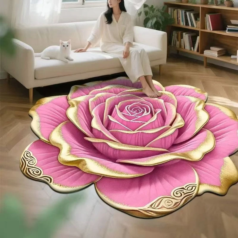3D Flower Stereoscopic Vision Mat Anti-slip Living Room Decoration Soft Carpet Washable Lounge Rug Waterproof Rugs for Bedroom