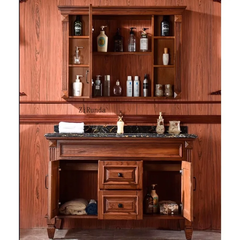 

Комплект мебели для ванной: тумба под раковину, напольный шкаф для ванной, раковина из массива дерева