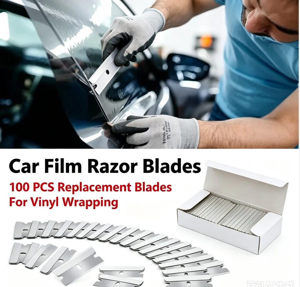 100 Stück Rasierklingen, Schaber für Metall und Glas, Klebstoffreiniger, Ersatzklingen aus Kohlenstoffstahl, Werkzeug für Autotönung ﻿