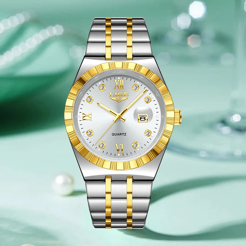 LIGE Original Diamond Dial Watches for Women Elegant Fashion Ladies Watches Stainless Casual Waterproof Quartz Woman Wristwatch