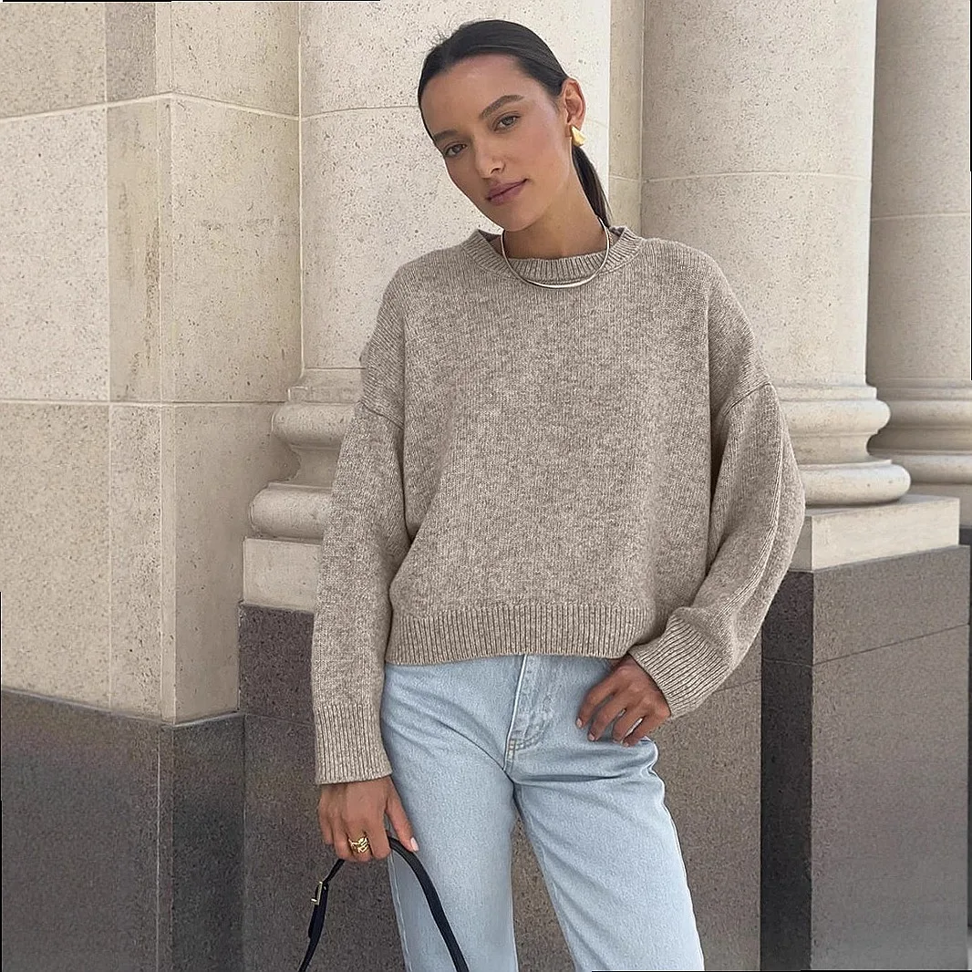 Women's Winter Thick Short Round Neck Solid Color Sweater Pullover Knit Tops Casual Basic Jumper
