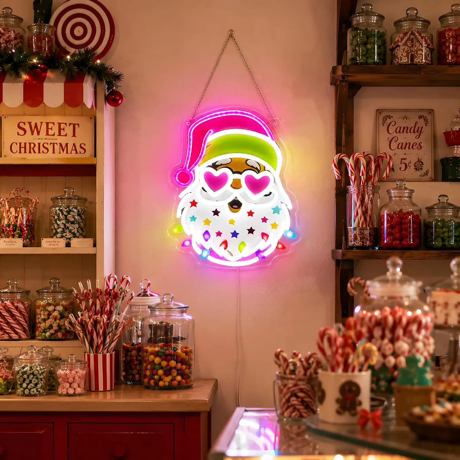 Cool Santa Claus Neon Sign USB LED Neon Light, Christmas Party Home Bedroom Window Bar Holiday Decoration Gift Night Light