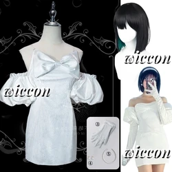 Sua Cosplay Costume Wig Anime Alien Stage Cosplay Costume Microphone White Dress Earrings Short Black Wig Sua Cosplay Clothing