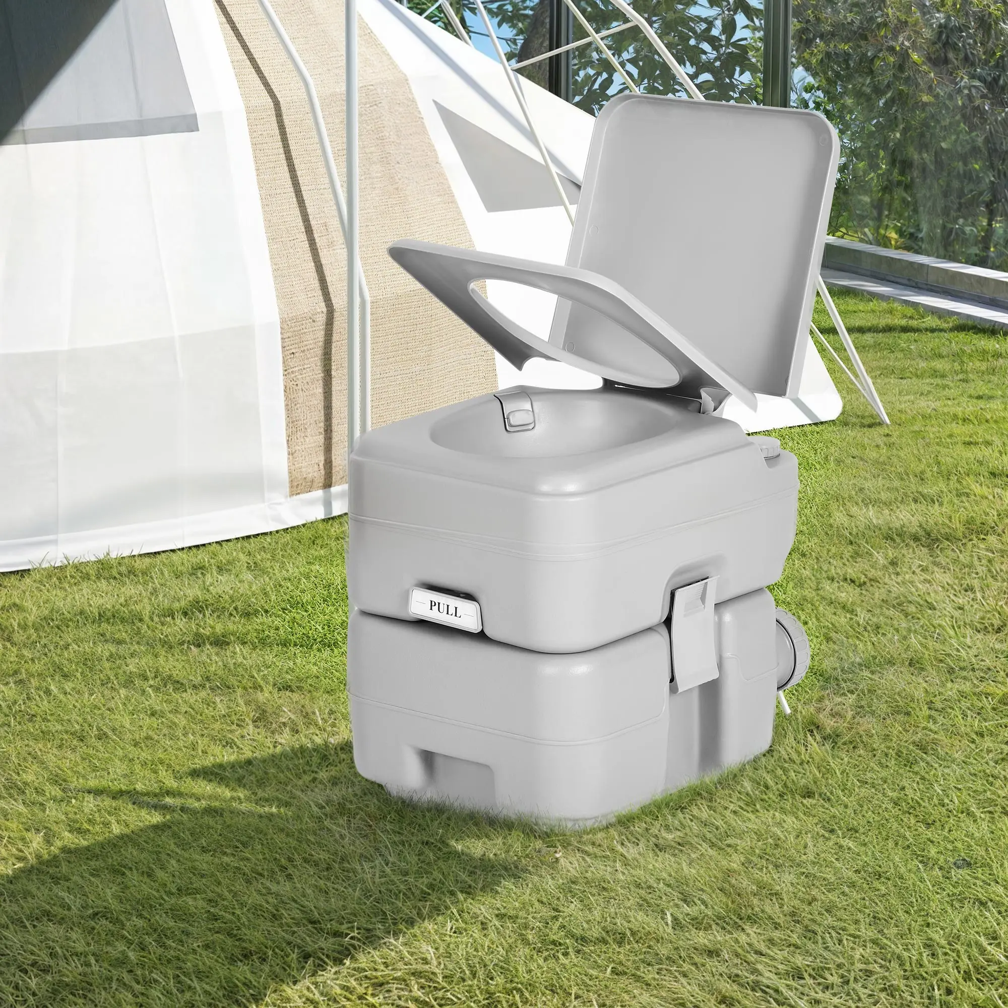 Portable Toilet for Camping, RV Toilet Porta Potty with Detachable Water Tank & Flush Pump, Gray