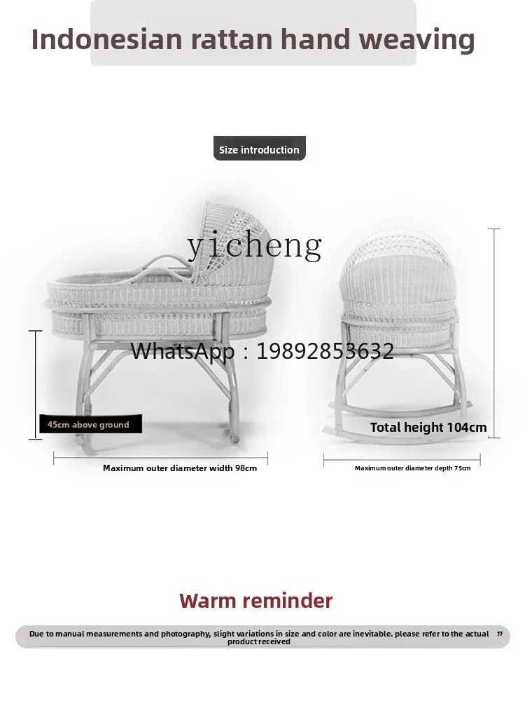 AG Rattan Berço de bebê dormindo à moda tradicional 0-2 anos de idade Cama de bebês Cama de vime real Berço móvel