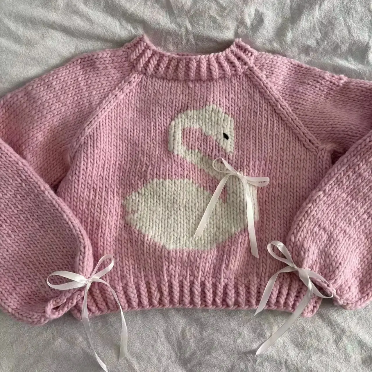 Pink Little Swan Fashion New girocollo da donna in pura lana intrecciata a mano con filo spesso Pullover lavorato a maglia maglione spesso