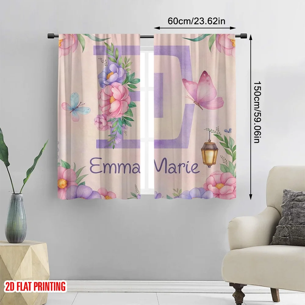 2 قطعة، ستارة نافذة مطبوعة على طائرة ثنائية الأبعاد Emmas Garden متعددة الاستخدامات 100% بوليستر (بدون قضيب) احتفالية مثالية لغرفة النوم والمعيشة