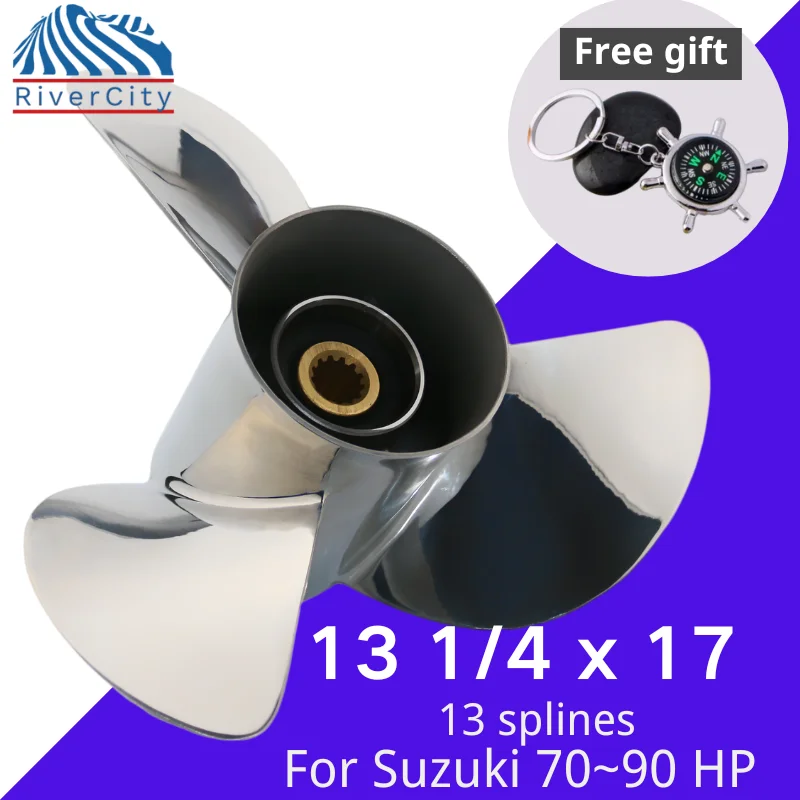 For Suzuki 60hp 85hp 90hp Outboard Propeller 13 1/4x17 Boat Motor Stainless Steel Screw Ship Marine Engine 3 Blade 13 Spline