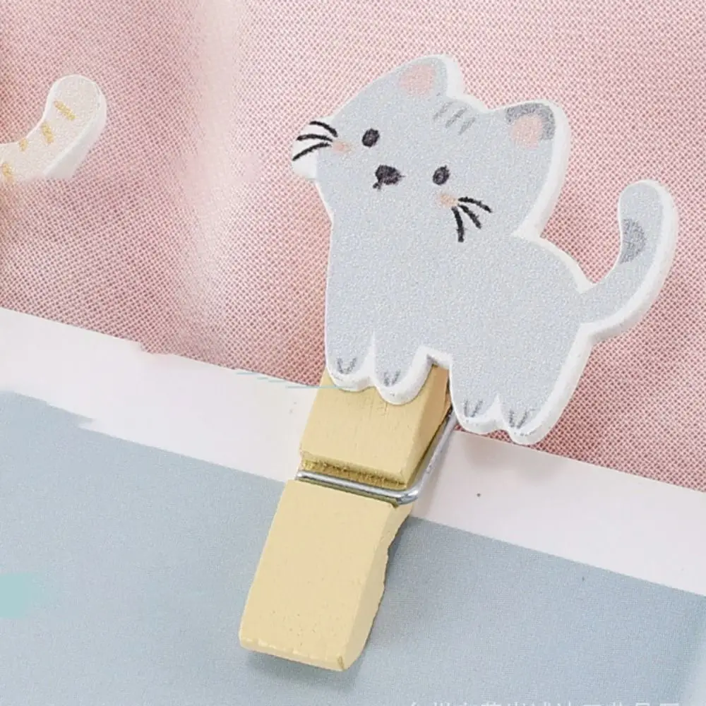 10pcs Mini Kitten Wooden Clips DIY Photo Clips Cartoon Durable Clothespin Multi-functional Wedding Party Decortion