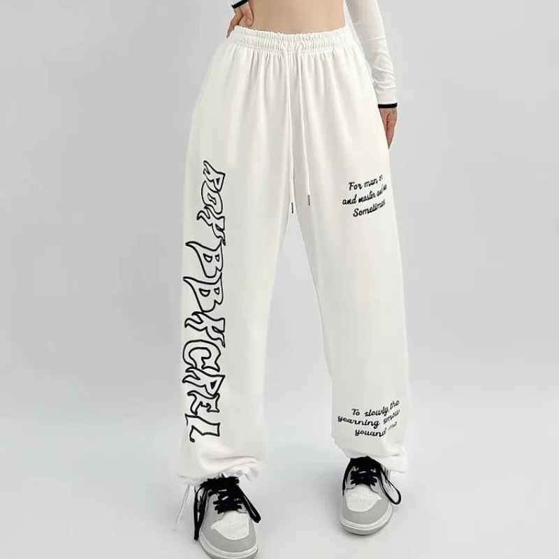 

Women's 2024 Spliced Elasticized High-waisted Letter Pocket Drawstring Fashion Loose and Versatile Ankle Tied Casual Pants