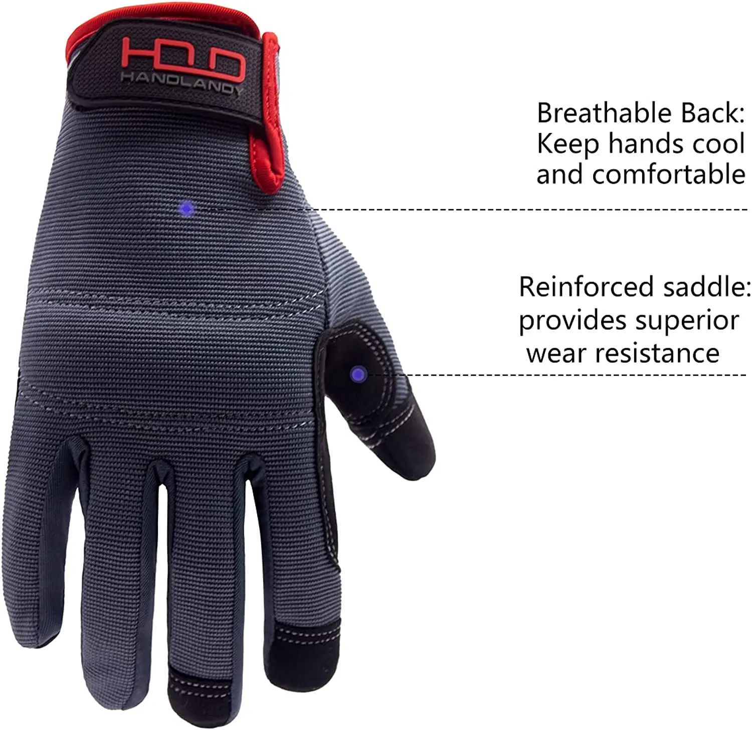 HANDLANDY Microfiber fabric Padded Knuckles & Palm construction Mechanic safety Touch Screen work gloves