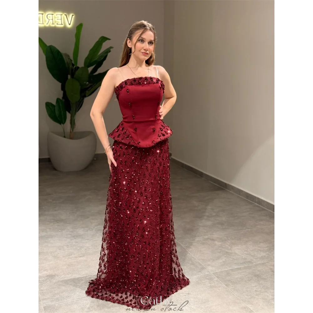 

Cathy Customize Shiny Sequins Floor-length Prom Dress Strapless A-line vestidos de noiva Zip Back Gorgeous Evening Dresses 2025