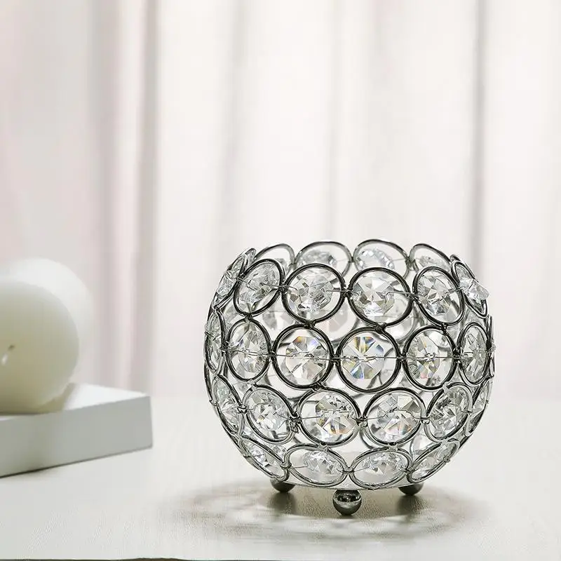 Crystal Bling Votive Candle Holder Alloy Tealight Lantern Decorative Centerpiece for Wedding Table