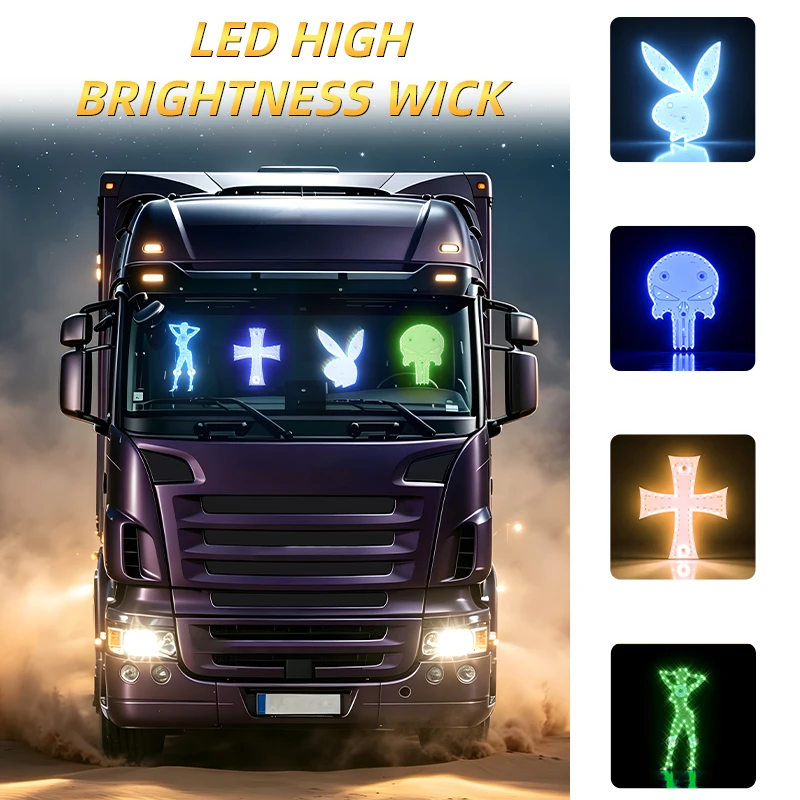 CF Hot Sale LED Trucker Decorative Light Funny Skull Bunny Cross Girl Windshield Ambient Lamp Car Truck Interior Decor
