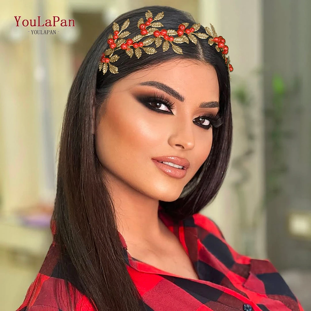 

YouLaPan Multi Colored Hair Accessories Wedding Bridal Alloy Leaf Headband Banquet Party Pearl Hairwear Handmade Headpiece HP353