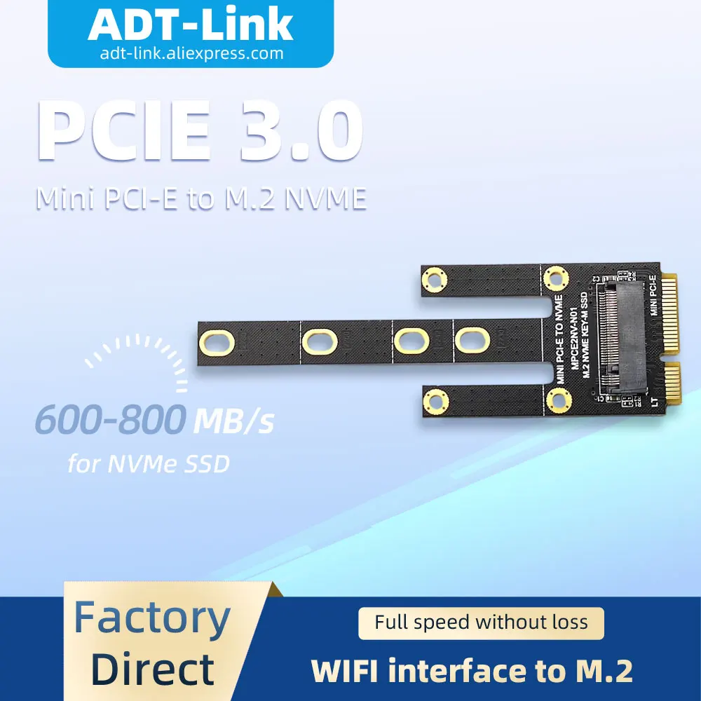 PCIE 3.0 X1 Mini PCI-E to M.2 NVME Adapter Card PCIe to KEY-M Expansion Slot Converter WiFi Interface to M2 SSD Hard Disk Riser