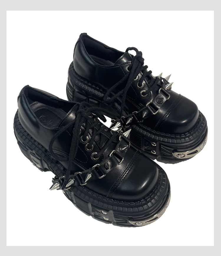 2025 Women Original Goth Heavy Metal Subculture Muffin Thick Bottom Small Punk Style Y2k Babes Single Platform Sneakers Shoes