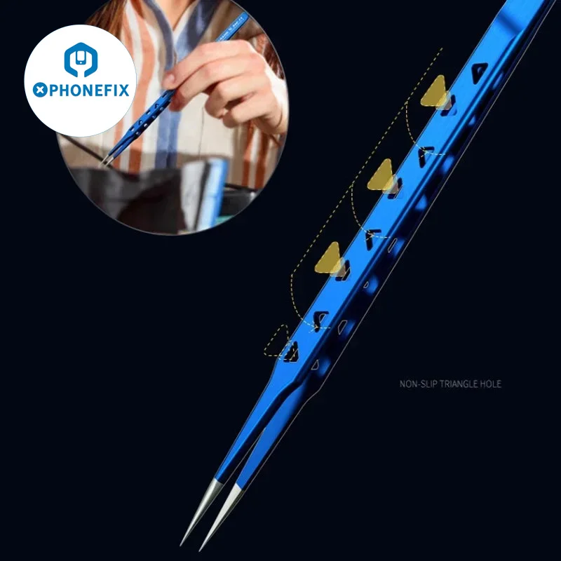 AAC-14 mekanik pinset anti-panas berongga sidik jari presisi garis terbang telepon antimagnet Forceps elektronik