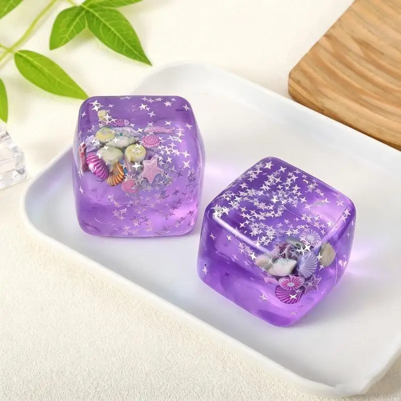 ~Ocean Themed Clear Square Toys With Glitter Sequins Seashell For Stress Relief Kids Party Favors Home Decor