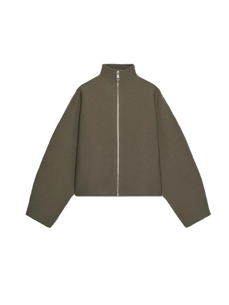 

Винтажная женская укороченная куртка с воротником-стойкой на молнии, свободное толстое теплое пальто с длинными рукавами, осень-зима 202, новая женская верхняя одежда