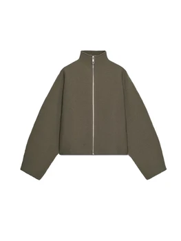 Vintage Stand Collar Women's Cropped Jacket Zipper Loose Full Sleeve Thick Warm Coat 2025 Autumn Winter Lady New in Outwear