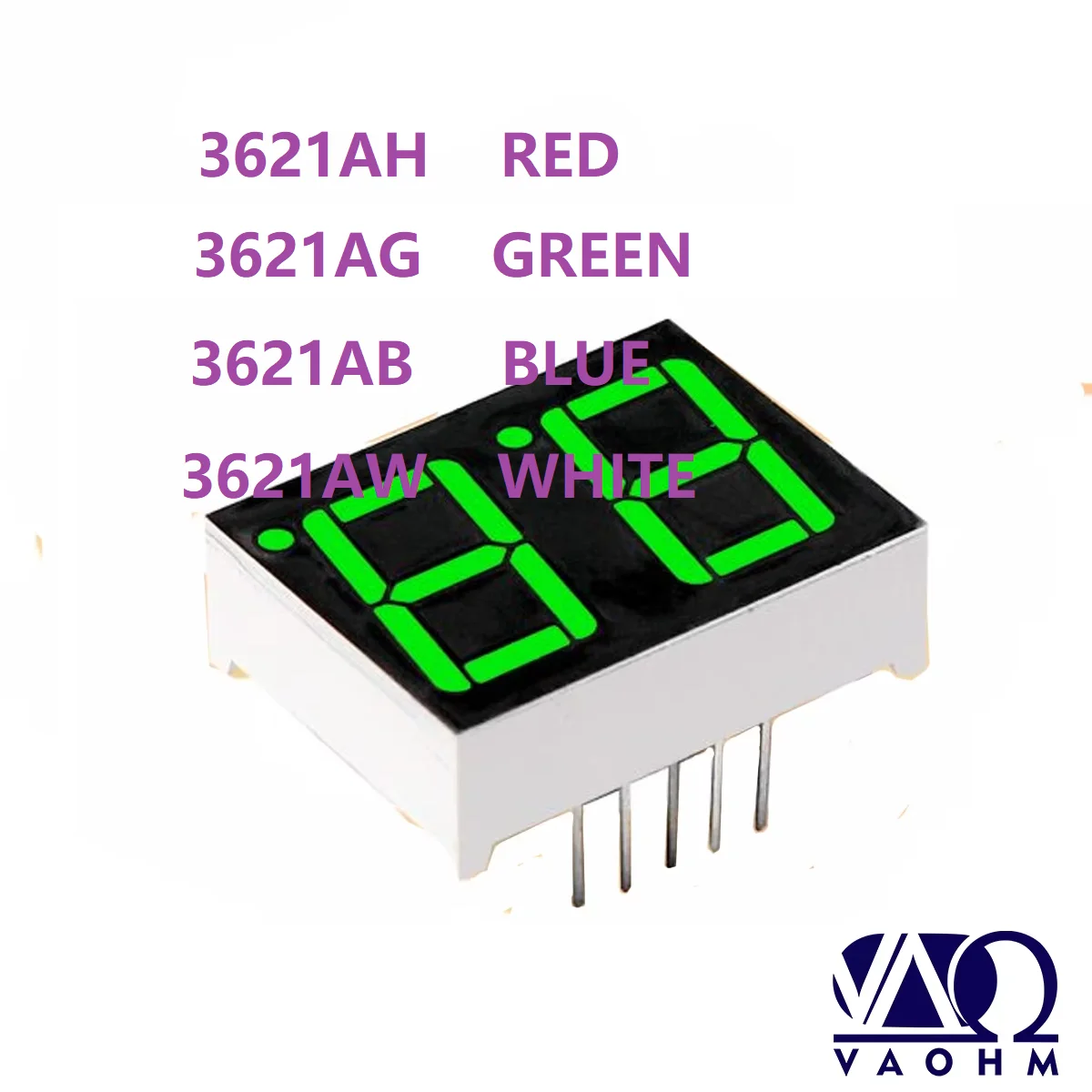

10 шт. 3621AH 3612AB 3621AG 3621AW 0,36-дюймовый двухразрядный семисегментный светодиодный дисплей с общим катодом, 10-контактный, красный, синий, зеленый, белый