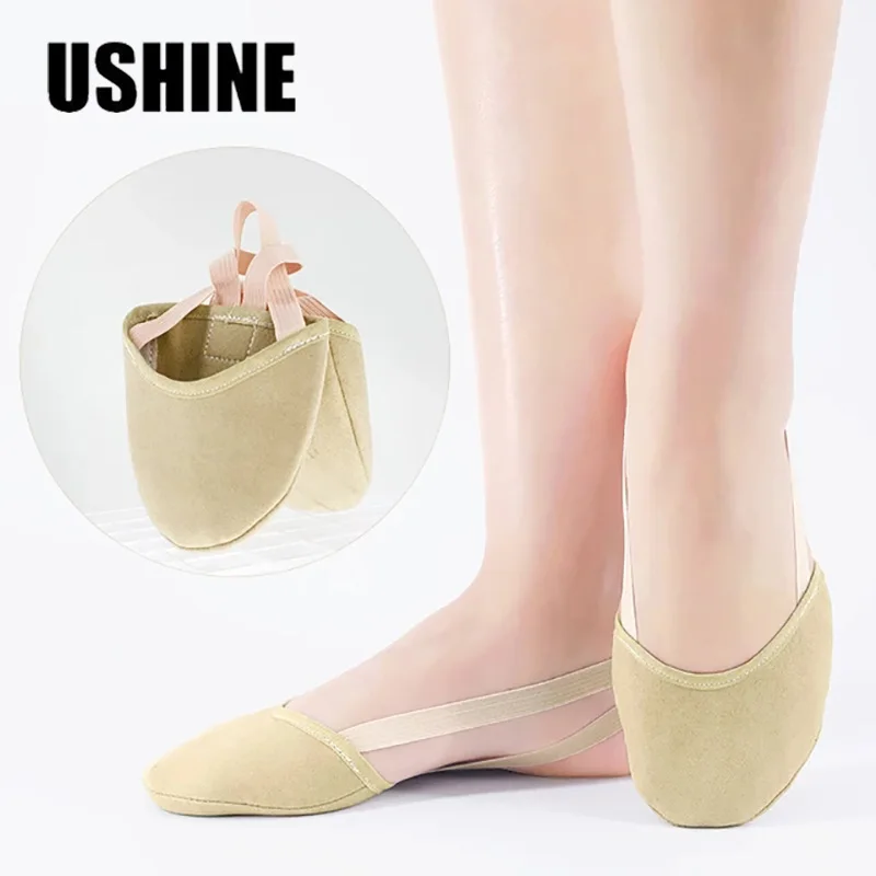 USHINE  Half PU Leather Sole Ballet Pointe Dance Shoes Rhythmic Gymnastics Slippers Foot Girls Women