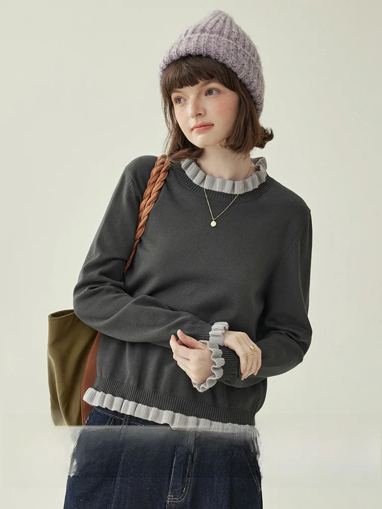 

AMUU оригинальный корейский лоскутный кружевной длинный светящийся вязаный свитер женский зимний свободный топ Faion Commute Sle повседневная одежда