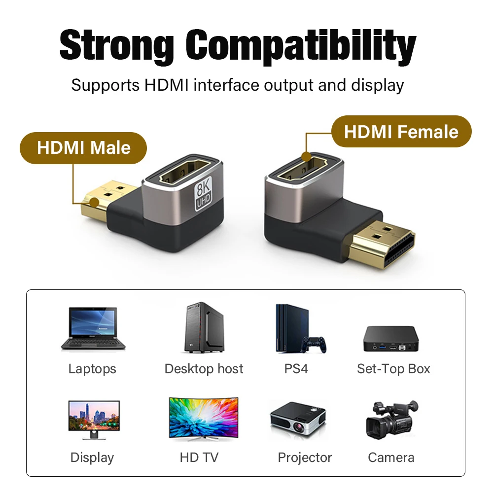 Adapter HDMI 90 stopni kąt prosty HDTV 2.1 8K @ 60Hz konwerter kabel męski na żeński złącze rozszerzenie HDMI do laptopa Prjecto