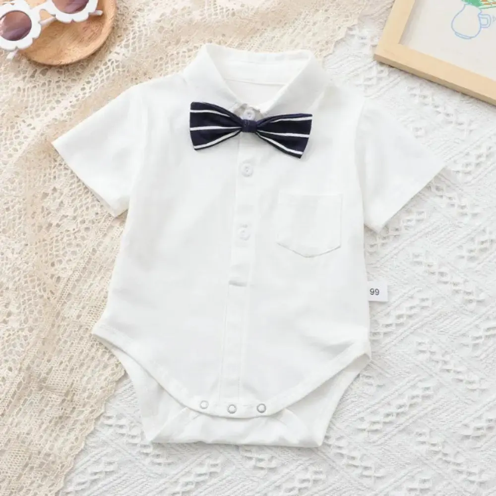 100% Cotton Baby Onesie Triangle Bodysuit Detachable Bow Tie Short-sleeved Romper Long Sleeve Gentleman Tie Baby Boy Clothes