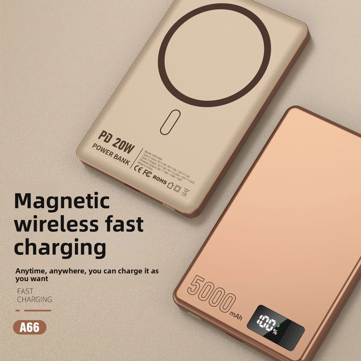 FERISING 5000mAh Ultra-Thin MagSafe Compatible Wireless Power Bank 15W Fast Charging Portable for iPhone