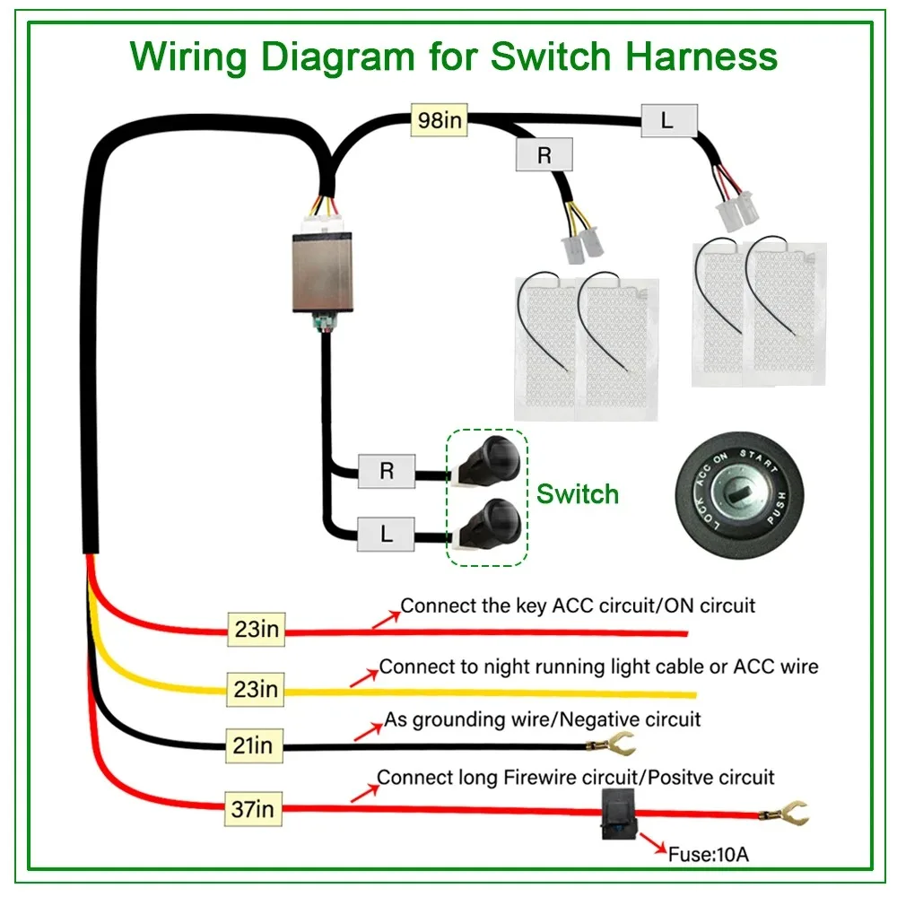 Assento de carro universal inverno kit de aquecimento embutido para 2 assentos 12v 100w almofada de aquecimento de fibra de carbono com sistema de interruptor de controle de 3 níveis