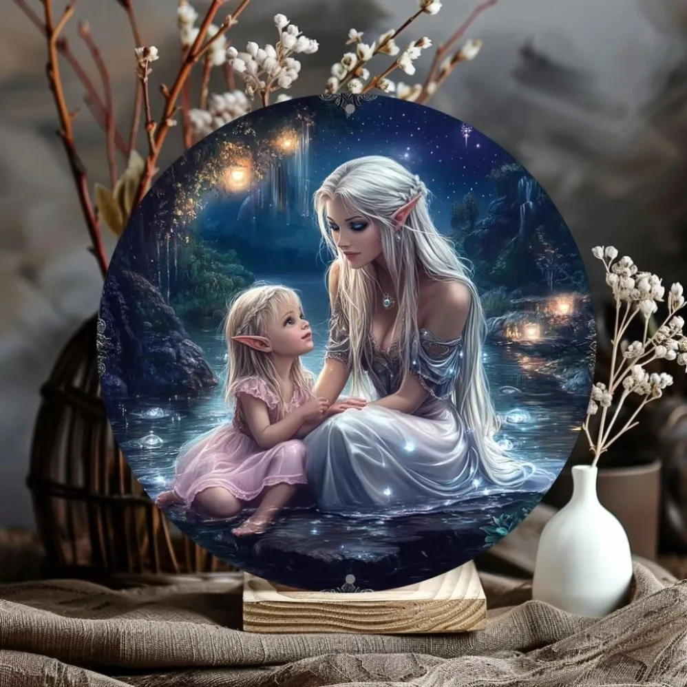 

Vintage Fantasy Elf Round Aluminum Sign 8x8 Inch Mythical Wall Art for Bar Cafe Home Office Decor