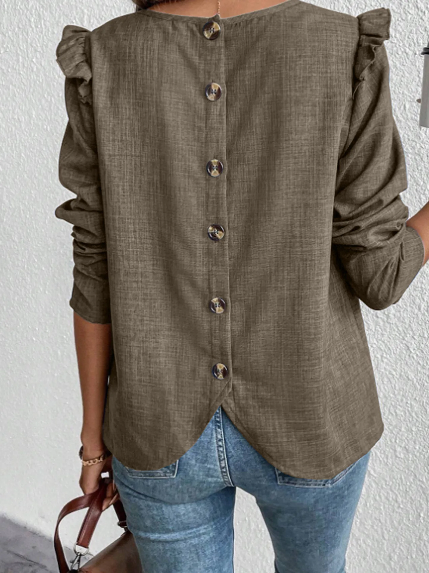 Casual Solid Color Women T Shirt Autumn And Winter New Petal Sleeves Button Fashion Ladies T Shirts Streetwear Style Clothes Top