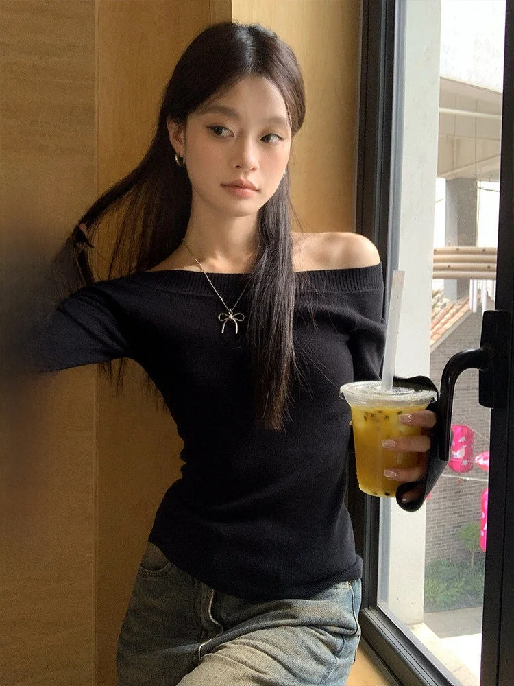 

Bla асимметричный вязаный свитер Long Sve, женский модный облегающий сладкий и пряный топ на осень 2024 г.