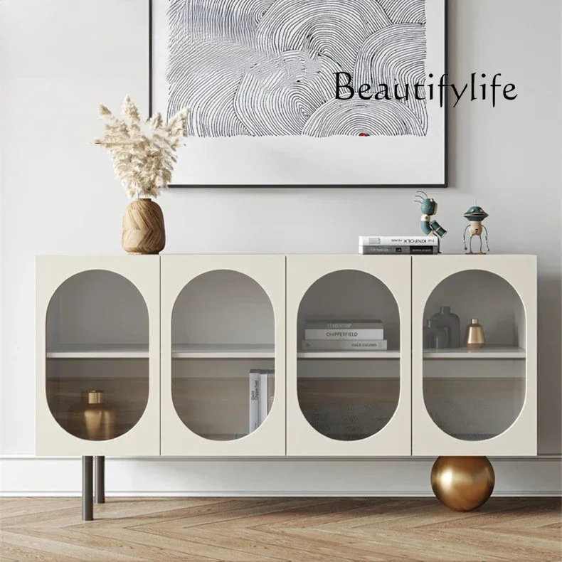 X Italian-Style Light Luxury Sideboard Tea Cabinet Arched Door Paint Entrance Cabinet Storage
