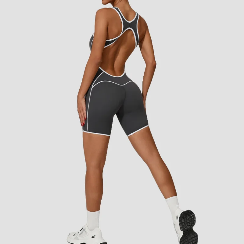 

Комбинезон с открытой спиной, женский сексуальный комбинезон с контролем живота, облегающий эластичный короткий топ на бретелях без рукавов, скранч для йоги, тренировки Rompe