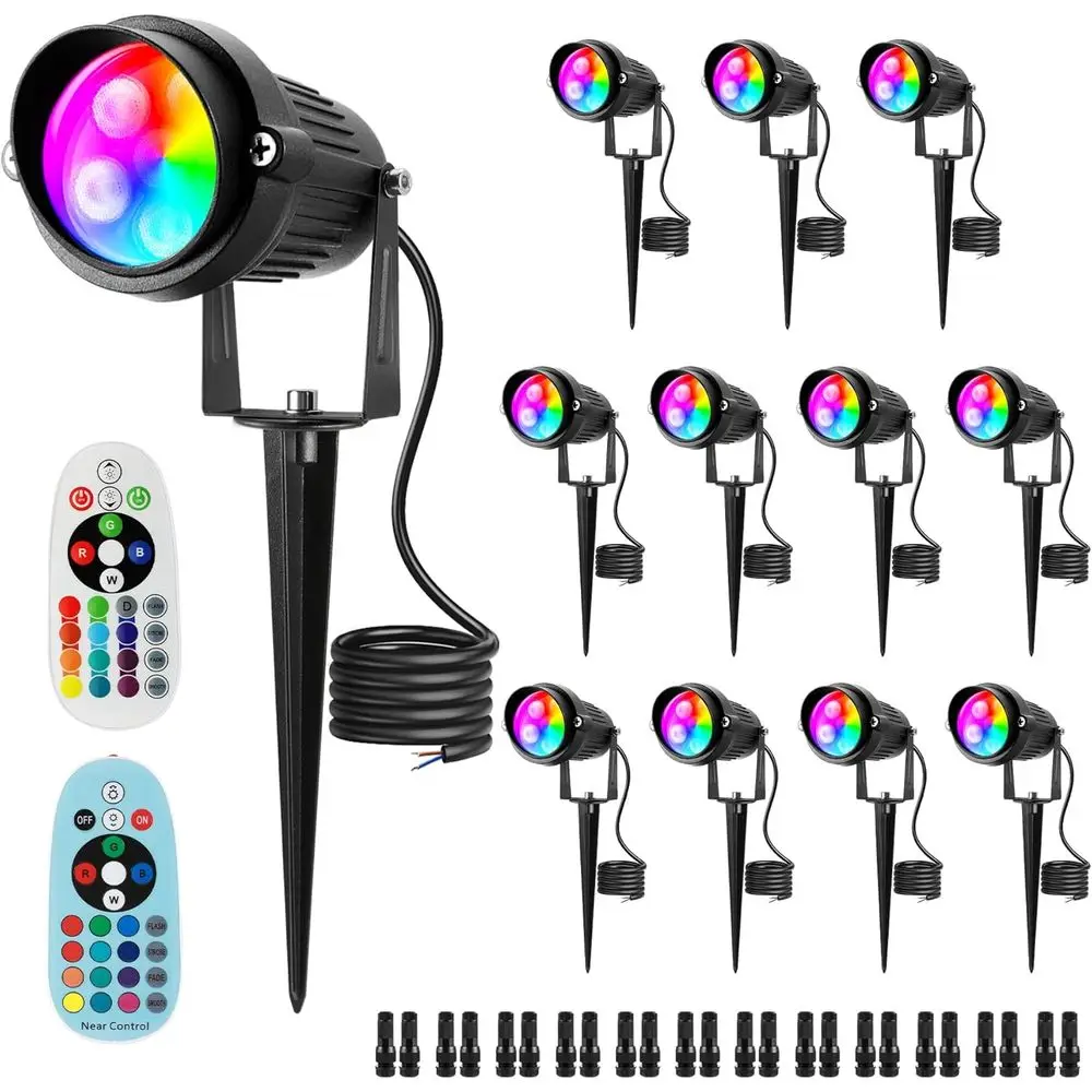 

Светодиодные ландшафтные светильники RGB с изменением цвета и пультом дистанционного управления, водонепроницаемые уличные прожекторы для украшения двора и сада (комплект)