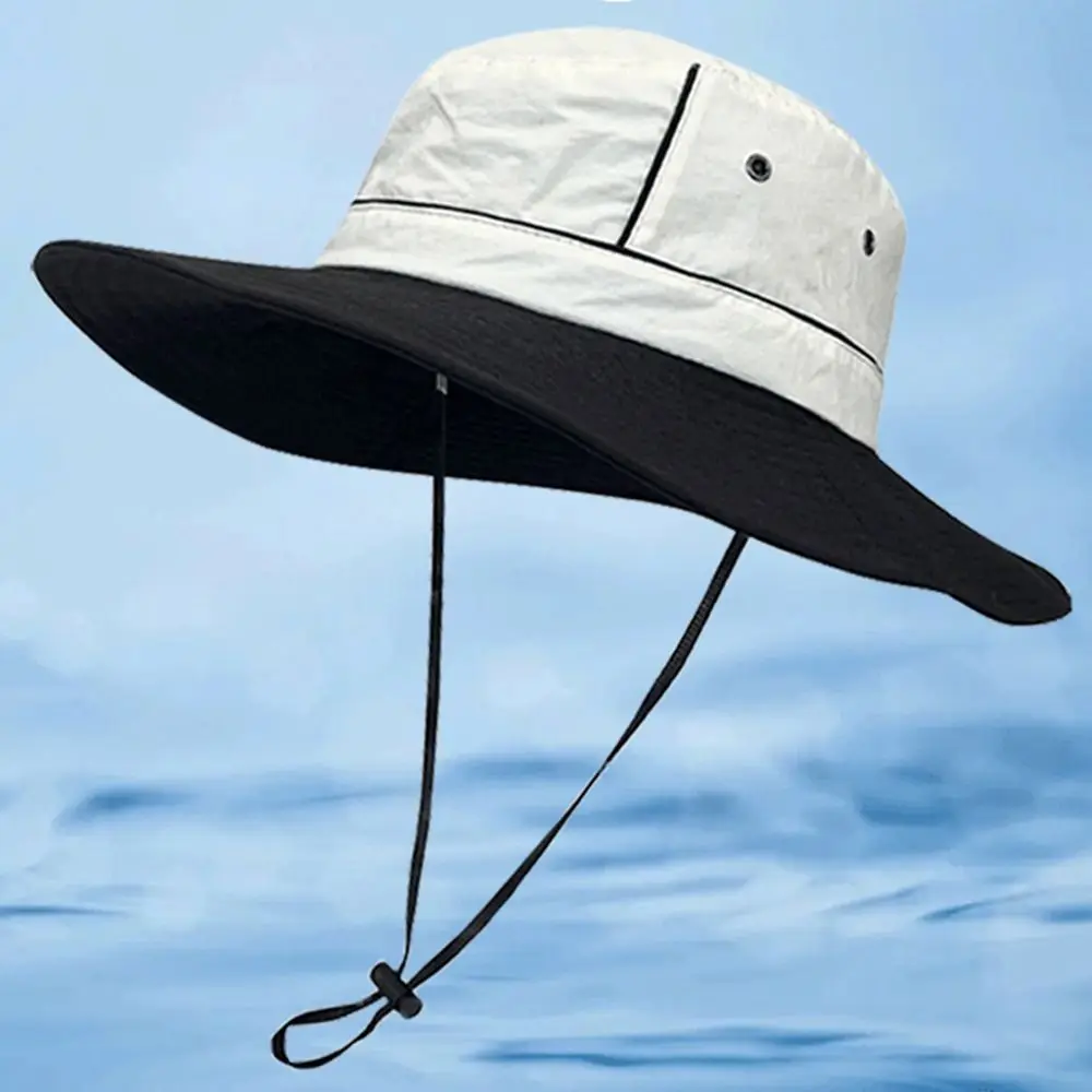 قبعة دلو كبيرة مضادة للأشعة فوق البنفسجية سريعة الجفاف للحماية من الشمس، قبعة صياد السمك قابلة للتنفس بحافة واسعة، قبعة بنما للمشي لمسافات طويلة