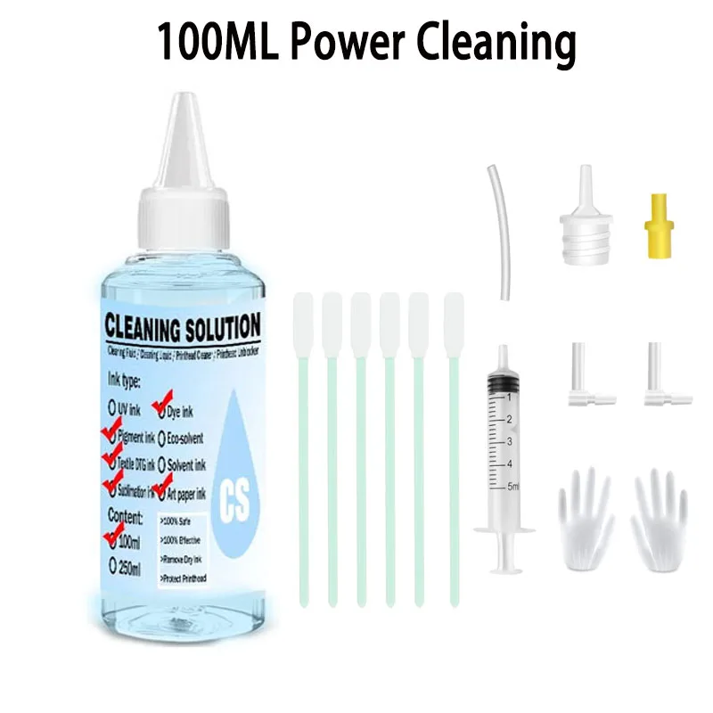 100ML Power Cleaning Liquid Inkjet Printer Head Cleaning Kit Suit Dye Pigment Sublimation Ink For Epson/HP/Canon/Brother Printer